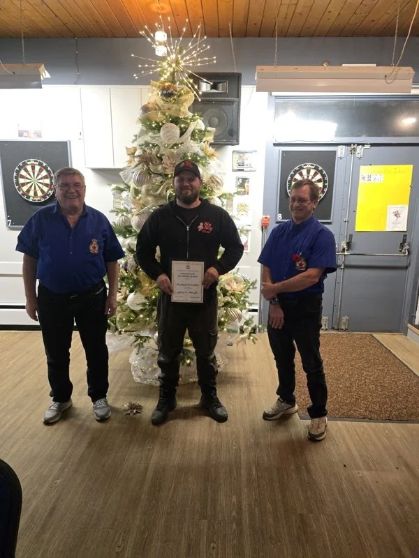 Jeff of Big Boy Enterprises receiving a certificate of appreciation at Royal Canadian Legion Branch 107, Chase BC