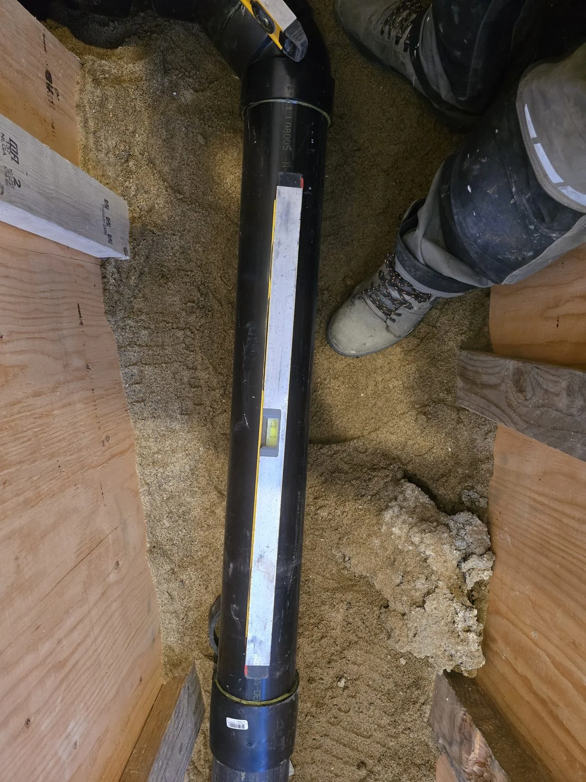 Drain line set plumb and levelled before backfill